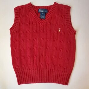 Polo Ralph Lauren Boys Sz 3 /3T Vest Cable Knit Sweater  Red Pony Holiday